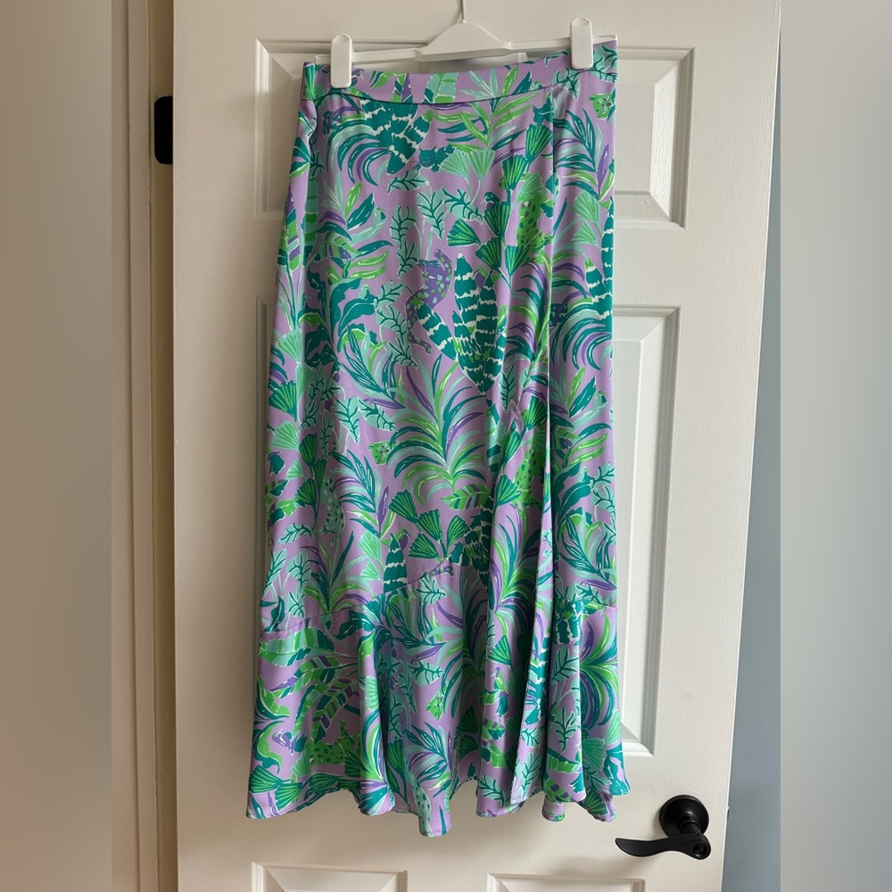 Lilly Pulitzer Green and Purple Midi Skirt